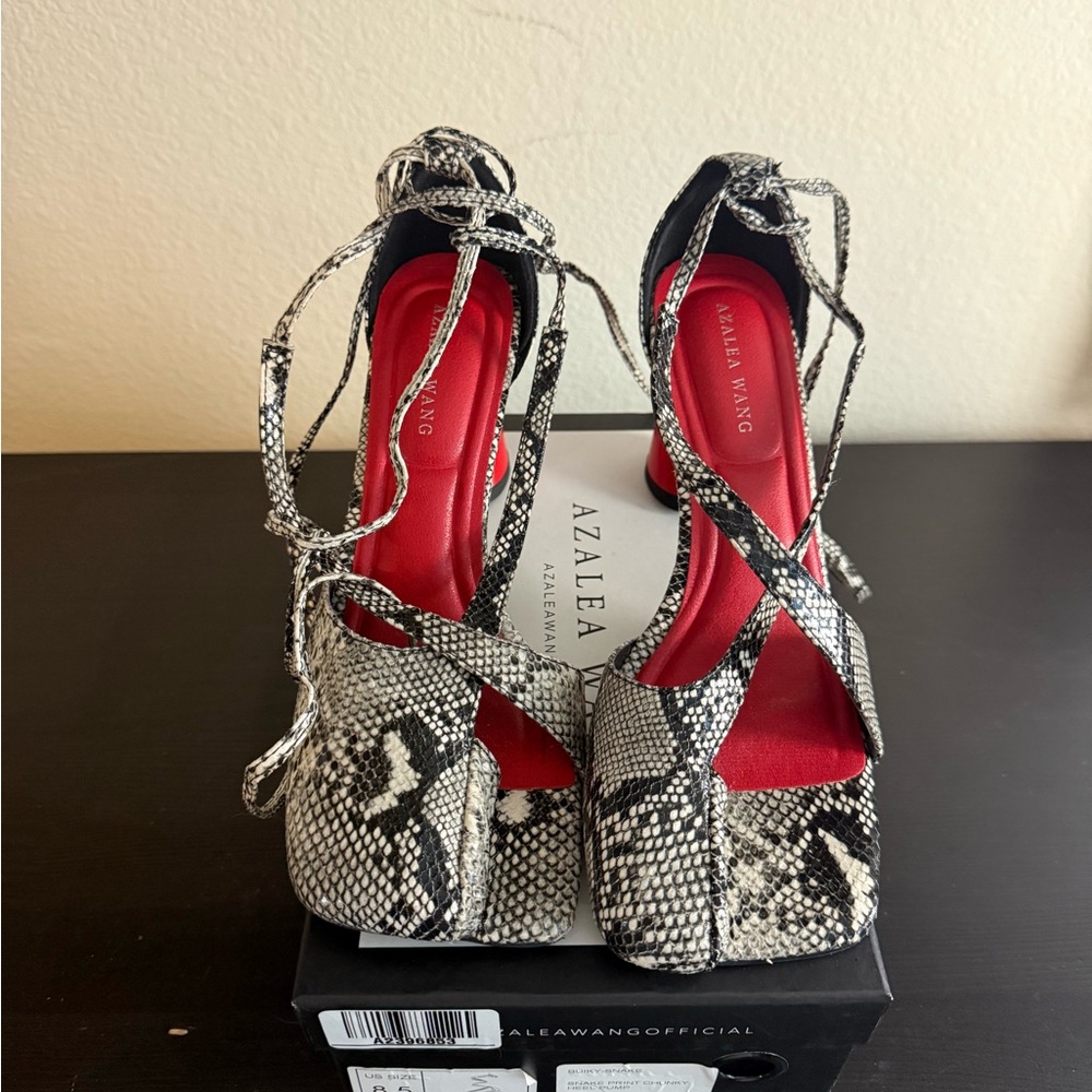 Azalea Wang Black and White Snake Print Women's Shoes